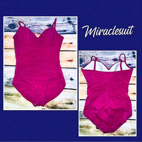 Miraclesuit Swimsuit in a Ruched Magenta size US 16 LIKE NEW condition - Picture 2 of 11